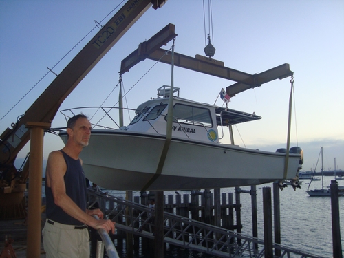 Team leader Jon Norenburg with RV Anibal, our dive/collecting boat.