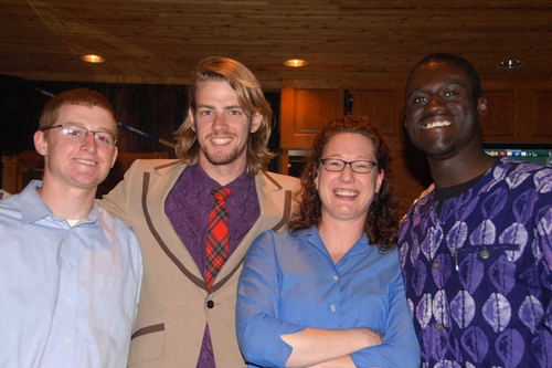 Ashleigh Smythe with seniors Alex Hodgens '09, David Moroney '09, and Max Akuamoah-Boateng '09.<br />Photo: 