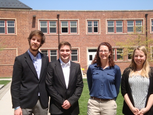 Smythe lab at the spring HelmSoc meeting:  L to R:  Matt Combs '13, Ethan Ayeres '13, Ashleigh Smythe, and Rebecca Knipp '13.